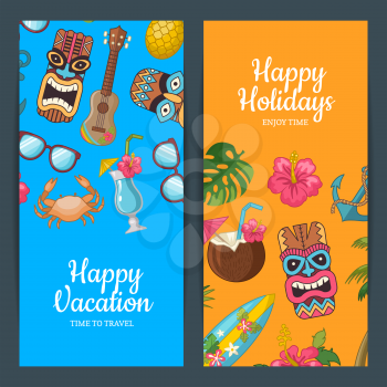 Vector cartoon summer travel elements web banner and poster for website templates illustration