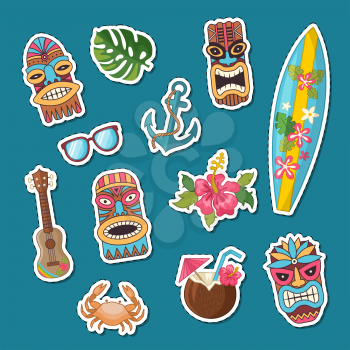Vector colored cartoon summer travel elements stickers of set illustration