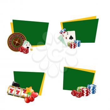 Vector realistic casino gamble stickers with place for text set illustration