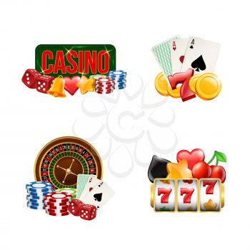 Vector piles of realistic casino gamble set illustration. Gambling and casino, poker game and luck
