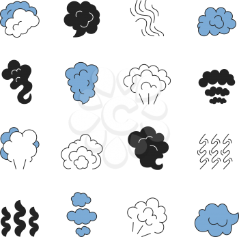Steam line symbols. Smell of cooking food vapour smoke outline vector icon set. Smell and gas cloud, smoke and odor illustration