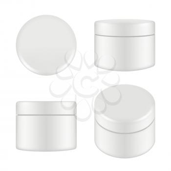 Cosmetic package. Rounded cleaning cream plastic tube box container top and side view vector mockup isolated. Illustration of container cream, plastic box round