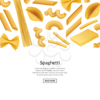 Vector realistic pasta types banner background illustration. Web page with place for text