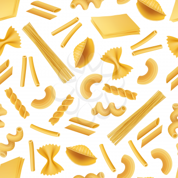 Vector realistic pasta types pattern or background illustration. Pasta background, italian food seamless pattern