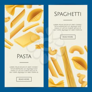 Vector realistic pasta types web banner and poster templates illustration