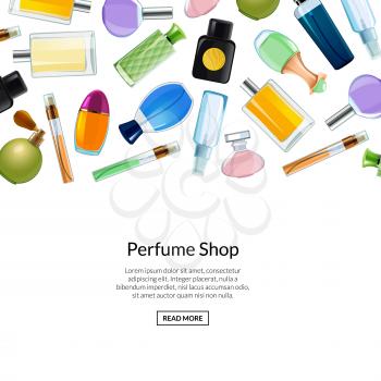 Web banner vector for shop with perfume bottles background illustration