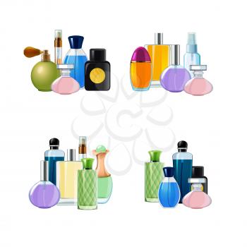 Vector piles of perfume bottles set illustration isolated on white background