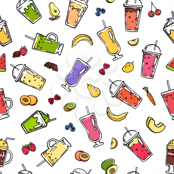 Vector doodle colored smoothie fruits drink pattern or background illustration