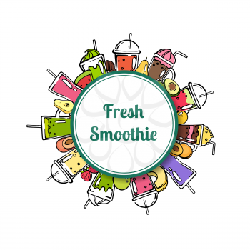 Vector doodle smoothie under circle with place for text illustration isolated on whire