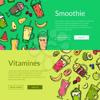 Vector doodle smoothie web banner templates illustration for drink cafe menu