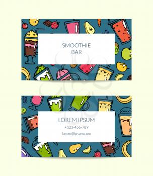 Vector business card with doodle smoothie for cafe or vegan bar illustration