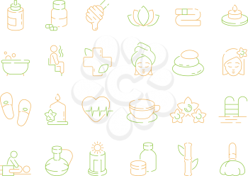 Beauty and spa icon. Woman relax aromatherapy nature herbal treatment massage hot stone and flowers small pool vector icon. Illustration of spa and beauty, medical cosmetic for massage