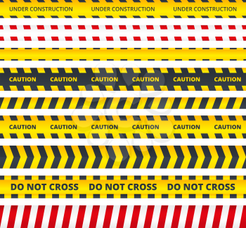 Caution stripe. Danger or attention messages security police crime scene signs vector pattern. Illustration of border tape, stripe barrier