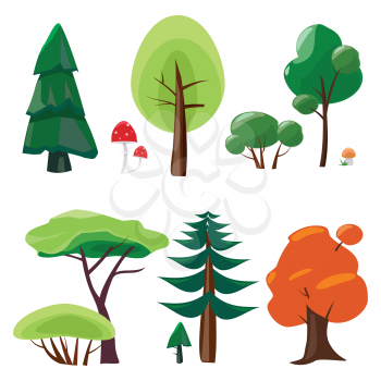 Nature elements collection. Game ui set of plants stones trees moss nature vector cartoon symbols isolated. Green tree forest and mushroom illustration