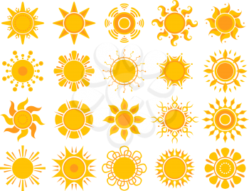 Yellow sun icon. Orange weather sunshine summer vector abstract symbols isolated. Illustration of sun summer, shine warm, sunlight bright, sunbeam solar