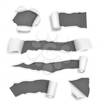 Paper holes ripped. Promoted rips torn pages cut edge of paper and notes vector realistic template. Illustration of ripped paper, hole torn in sheet