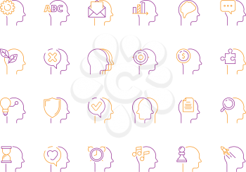 Head mind icon. Smart idea and creative thinking innovative solutions learning mindfulness vector symbols. Illustration of innovative and thinking process