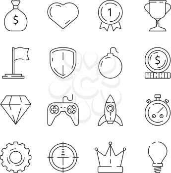 Gamification icon. Business rules achievement for workers challenge motivation competitive advantage managers efficiency vector symbols. Illustration gamification business, achievement and competition
