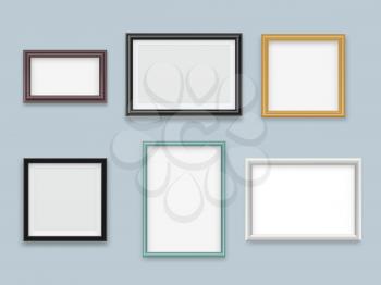 Picture frames realistic. Modern wood empty painting or photography frame vector mockup collection. Set of picture frame, photography empty border illustration