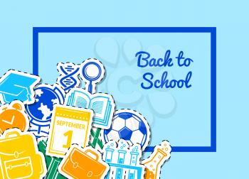 Vector back to school stationery background illustration. Colored poster banner