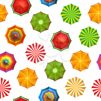 Vector colored summer beach umbrellas top view pattern or background illustration