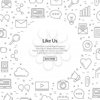Vector line blog icons background with place for text illustration. Black white banner