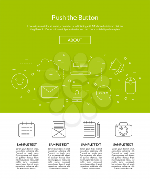 Vector line blog icons landing page template illustration with content text fo website