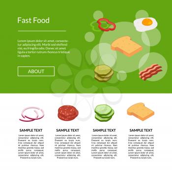Vector isometric burger ingredients landing page template illustration banner for web site