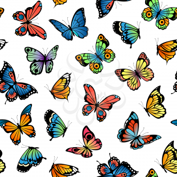 Vector decorative butterflies pattern or background illustration. Colored insect with wings pattern