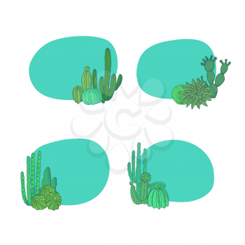 Vector hand drawn desert cacti plants illustration isolate on white