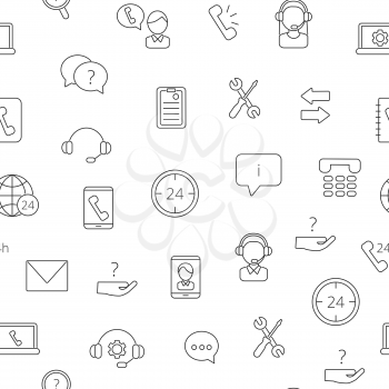 Vector line call support center icons pattern or background illustration. Phone service linear