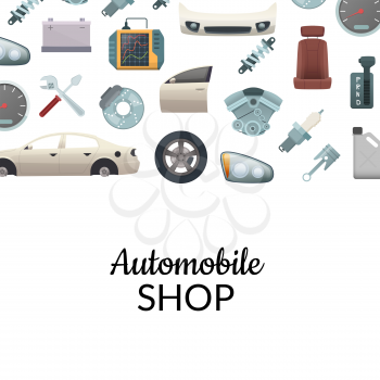 Vector car parts background illustration with text. Banner auto shop