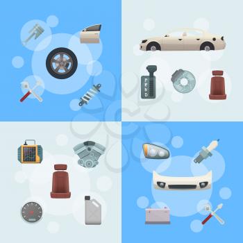 Vector car parts infographic concept illustration of set. Web banner collection