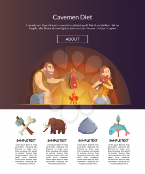 Stone Age Family. Vector cartoon cavemen website landing page and banner template illustration