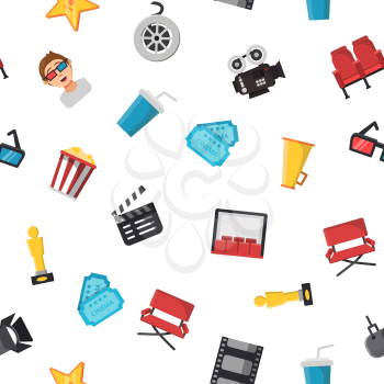 Vector flat colored cinema icons of set pattern or background illustration