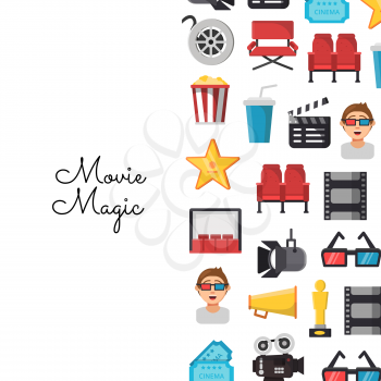 Vector colored flat cinema icons background with place for text illustration