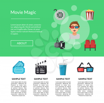 Vector flat cinema icons landing web page or banner template illustration