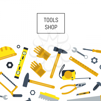 Vector flat construction tools background with place for text illustration
