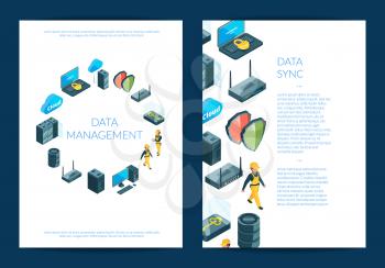 Vector electronic system of data center icons card or flyer template illustration