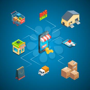 Vector isometric shipping and delivery icons infographic concept illustration. Delivery isometric transport, transportation and warehouse storage