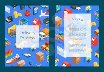 Vector isometric shipping and delivery icons card or flyer template illustration