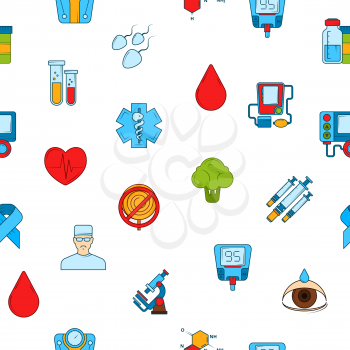 Vector colored diabetes icons on white pattern or background illustration