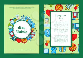 Vector colored diabetes icons card or flyer template of set illustration