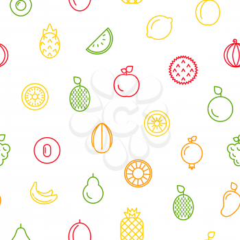 Vector colored line fruits icons on white pattern or background illustration
