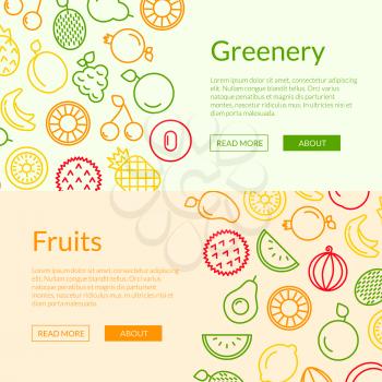 Vector line fruits icons web banner templates illustration. Website design