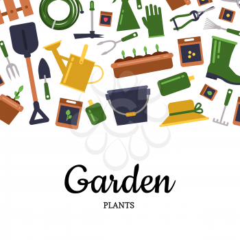 Vector flat gardening icons banner and poster background with place for text illustration