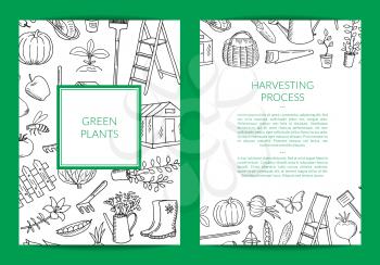 Vector gardening doodle icons card of set , flyer or brochure banner template illustration