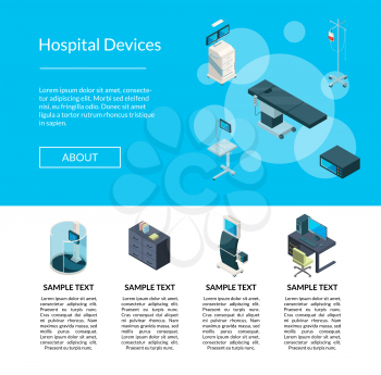 Banner web poster vector isometric hospital icons landing page template illustration