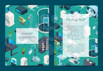 Vector isometric hospital icons card or flyer banner web poster template illustration