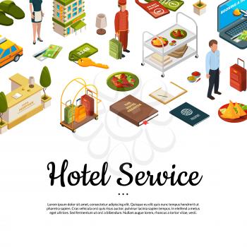 Banner and poster vector isometric hotel icons background with place for text illustration